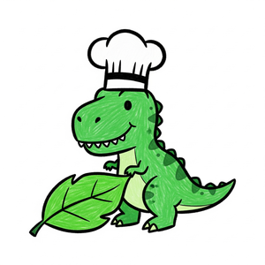 T-Rex Chef Contemplating a Large Leaf